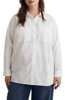 Madewell Signature Poplin Oversize Patch Pocket Button-Up Shirt in Eyelet White