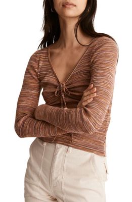 Madewell Space Dye V-Neck Cinched Sweater in Spacedye Mahogany