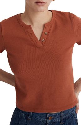 Madewell Split Neck Henley T-Shirt in Afterglow Red