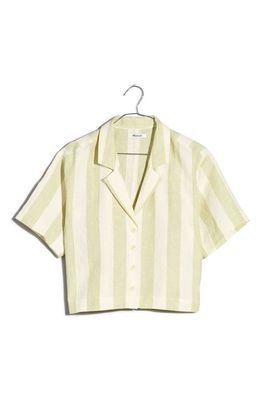 Madewell Springy Stripe Resort Linen Crop Shirt in Faded Seagrass