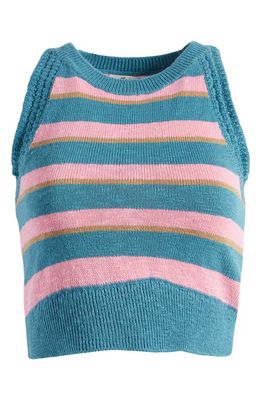 Madewell Starburst Crochet Detail Stripe Sleeveless Sweater in Retro Pink