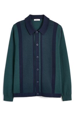 Madewell Stripe Button-Up Sweater Polo in Midnight Green