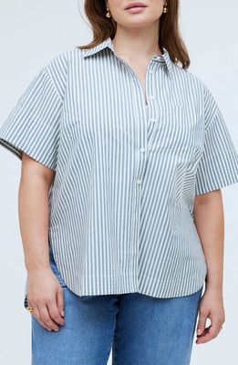 Madewell Stripe Oversized Boxy Short Sleeve Poplin Button-Up Shirt in Distant Mineral