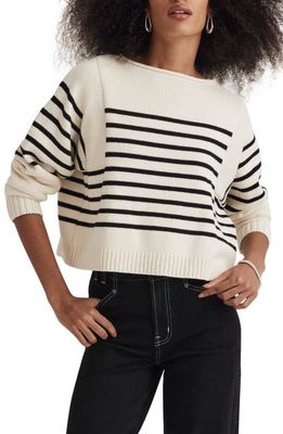Madewell Stripe Roll Neck Pullover Sweater in Antique Cream Stripe