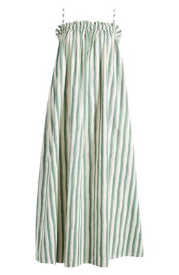 Madewell Stripe Ruffle Cotton Poplin A-Line Dress in Artist Stripe Versailles Green
