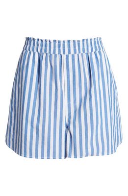 Madewell Stripe Signature Poplin Pull-On Shorts in Hermitage Blue