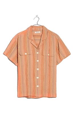 Madewell Stripe Stretch Cotton & Linen Camp Shirt in Ground Clay