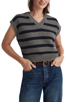 Madewell Stripe Waffle Knit Sweater Vest in Grey/Deep Indigo