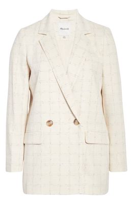 Madewell The Caldwell Double-Breasted Blazer in Ghent Plaid in Ivory Blue Windowpane