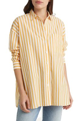 Madewell The Signature Poplin Springy Stripe Oversize Button-Up Shirt in Autumn Wheat