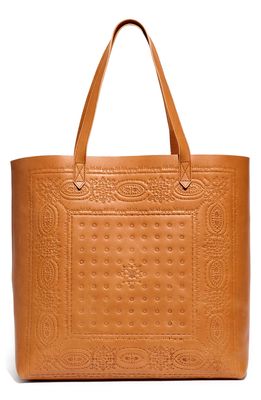 Madewell The Transport Leather Tote: Bandana Embossed Edition in Burnished Caramel