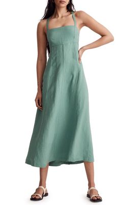 Madewell Tie Back Cami Linen Blend Midi Dress in Trellis Green