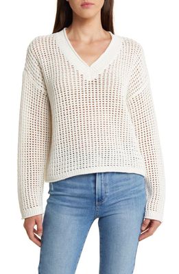 Madewell V-Neck Open Stitch Sweater in Bright Ivory