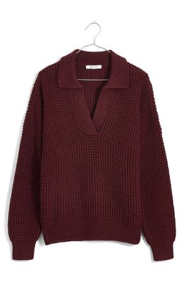 Madewell Waffle Knit Henley Sweater in Heather Currant