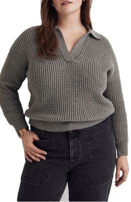 Madewell Waffle Knit Henley Sweater in Heather Lead