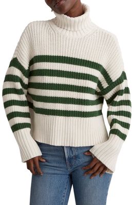 Madewell Wide Rib Turtleneck Sweater in Varsity Green Stripe