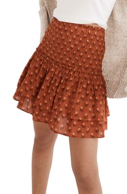 Madewell Wild Calendula Block Print Smocked Tiered Miniskirt in Afterglow Red