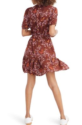 Madewell Windowbox Floral Ruffle Faux Wrap Dress in Butterfly Rich Burgundy