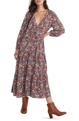 Madewell Woodland Floral Long Sleeve Challis Wrap Midi Dress in Dark Merlot