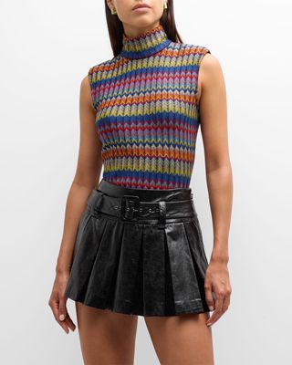 Madison Chevron-Knit Turtleneck Top