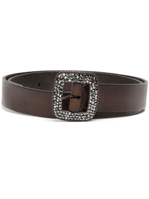 Madison.Maison crystal-embellished buckle belt - Brown