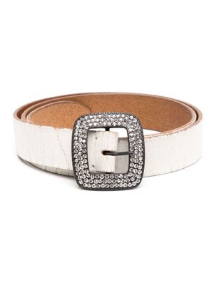 Madison.Maison crystal-embellished leather belt - White