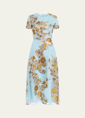 Mae Metallic Floral Chiffon Midi Dress