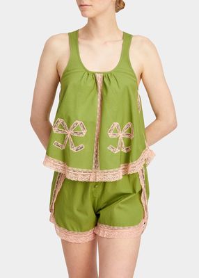 Maebelle Nessa Ruched Lace-Trim Pajama Set