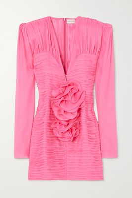 Magda Butrym - Appliquéd Pintucked Silk-organza Mini Dress - Pink