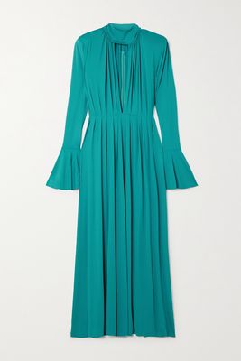 Magda Butrym - Appliquéd Pleated Jersey-crepe Gown - Blue