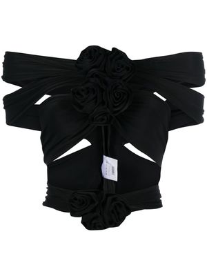 Magda Butrym Bandage floral-appliqué cut-out top - Black