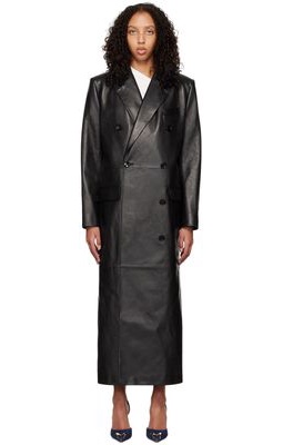 Magda Butrym Black Double-Breasted Leather Trench Coat