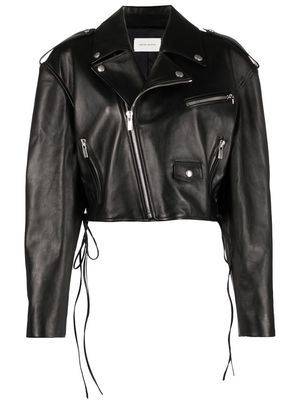 Magda Butrym cropped biker leather jacket - Black