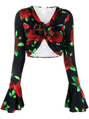 Magda Butrym cropped floral-print blouse - Black