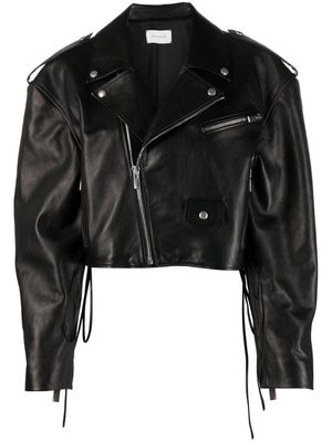 Magda Butrym cropped leather biker jacket - Black