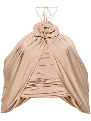 Magda Butrym draped floral-appliqué halterneck top - Neutrals