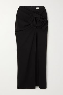 Magda Butrym - Embellished Ruched Stretch-wool Midi Skirt - Black