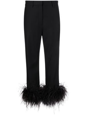 Magda Butrym feather-trimmed tailored trousers - Black