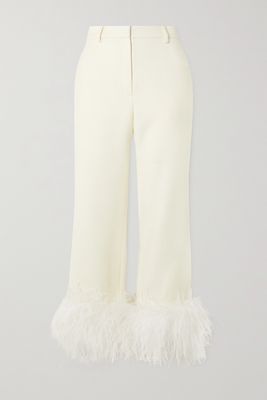 Magda Butrym - Feather-trimmed Wool-twill Straight-leg Pants - White