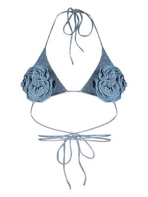 Magda Butrym floral-appliqué denim bikini top - Blue