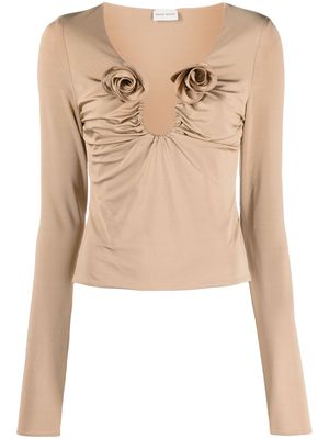 Magda Butrym floral-appliqué gathered blouse - Neutrals