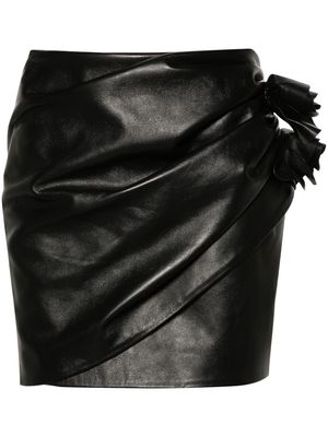 Magda Butrym floral-appliqué leather miniskirt - Black