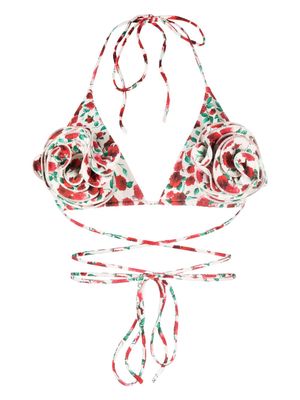 Magda Butrym floral-appliqué printed bikini top - Neutrals