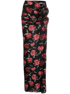 Magda Butrym floral-appliqué rose-print skirt - Black