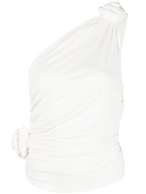 Magda Butrym floral-appliqué ruched one-shoulder top - White