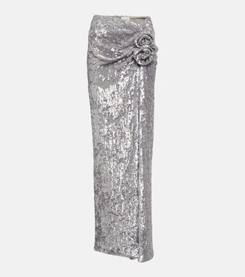 Magda Butrym Floral-appliqué sequined maxi skirt