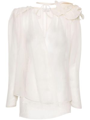 Magda Butrym floral-appliqué silk blouse - Neutrals