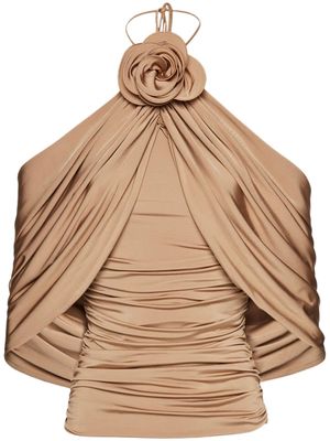 Magda Butrym floral-appliquéd ruched top - Neutrals