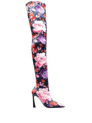 Magda Butrym floral-print knee-high boots 100mm - Blue