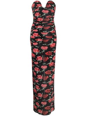 Magda Butrym floral-print ruched strapless gown - Black